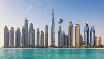 Dubai skyline with travel icons