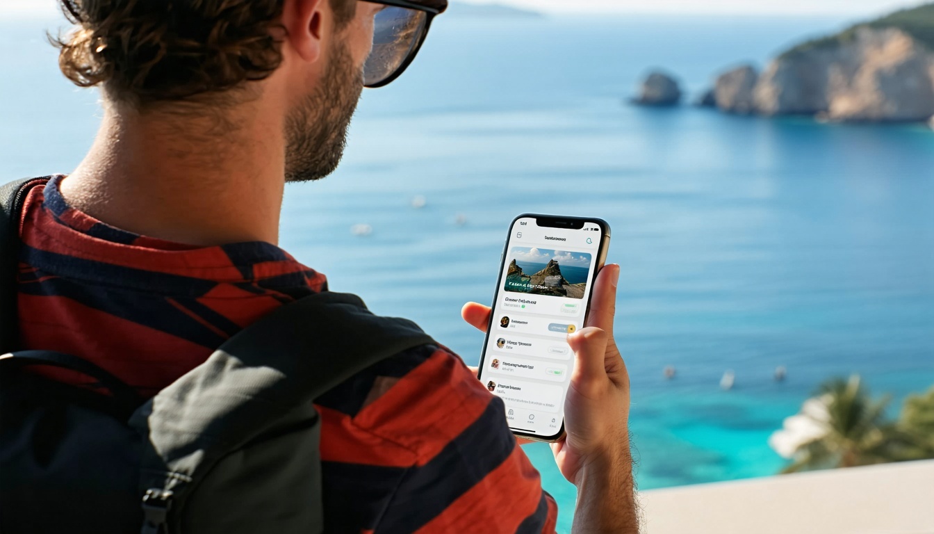 Traveller using digital booking platform on mobile device